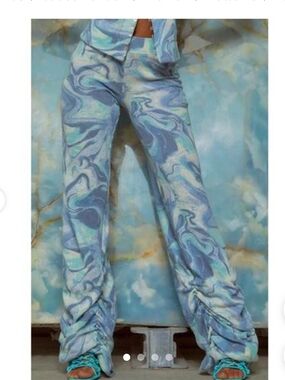 Jaded London Blue Marble Swirl Wide-Leg Jeans